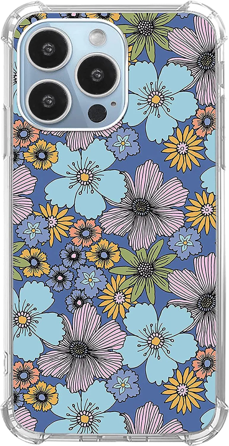 Artistic Hippy Rainbow Smiley Flower Case for iPhone 15 Pro Max