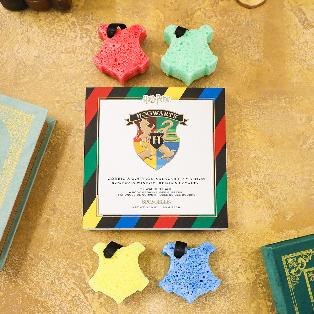 Hogwarts™ Harry Potter™ Collection Body Wash Infused Buffer by Spongellé with Hogwarts-themed packaging and magical design.