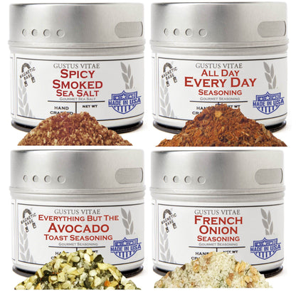 Home Chef Flavor Kit with 4 tins from Gustus Vitae, featuring collection and gift set of culinary spice blends.