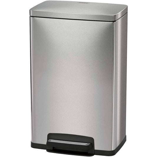 Stainless steel 13-gallon kitchen trash can with step lid from HomePacific, designed for easy waste disposal and recycling.