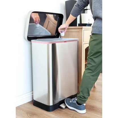 HomePacific 20-gallon stainless steel kitchen trash can with step-on lid, durable and modern design for waste disposal and recycling.