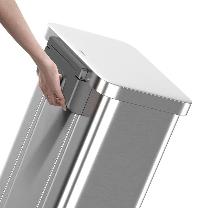HomePacific 20-gallon stainless steel kitchen trash can with step-on lid, durable and sleek for waste disposal.
