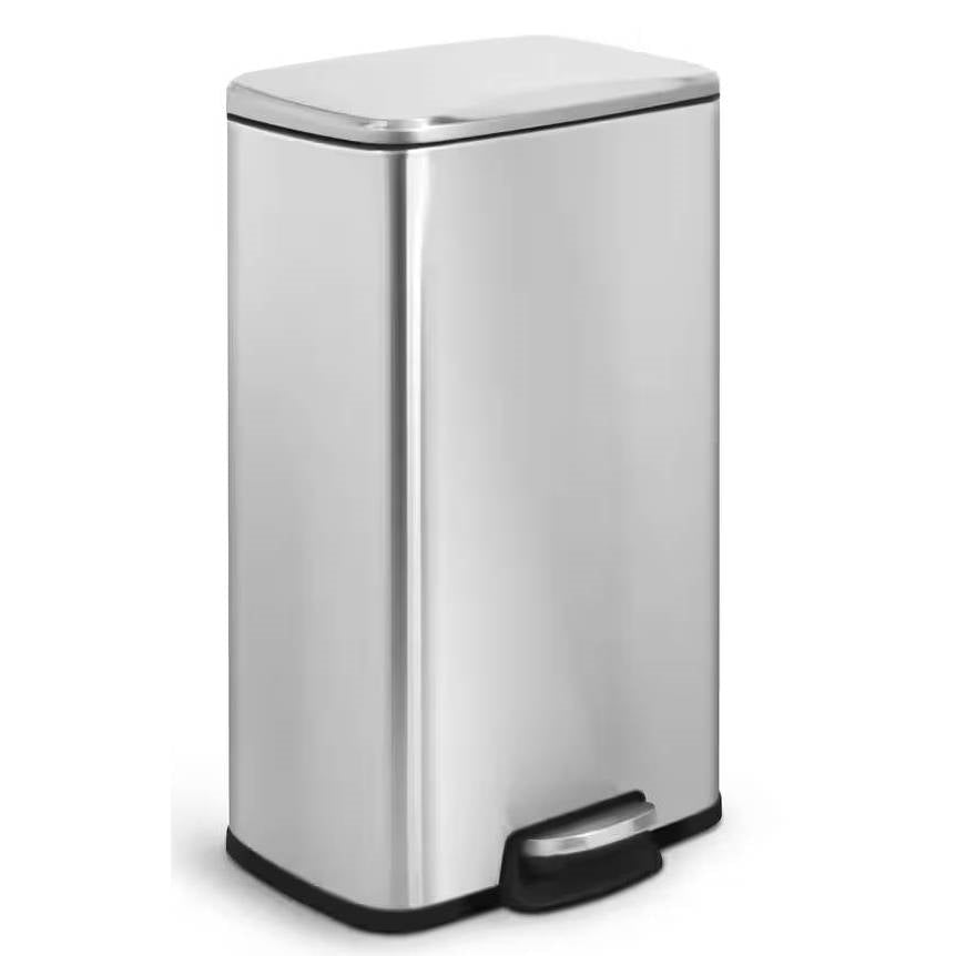 HomePacific 8-gallon stainless steel kitchen trash can with step-on lid, featuring a sleek, durable design for easy waste disposal.