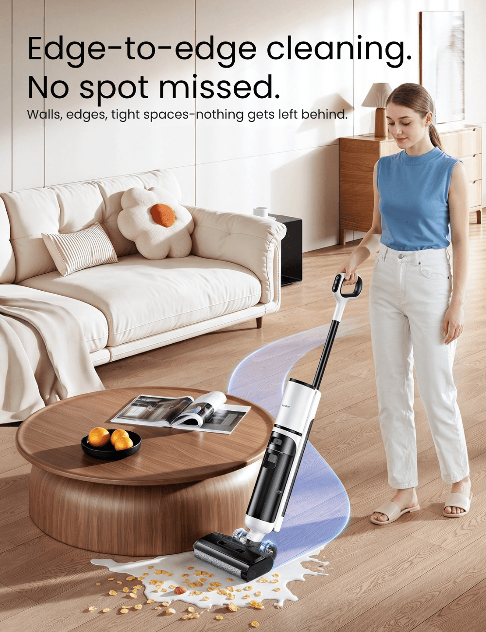 Honiture M7 multi-surface wet dry vacuum cleaner cleaning hard floors with edge cleaning feature