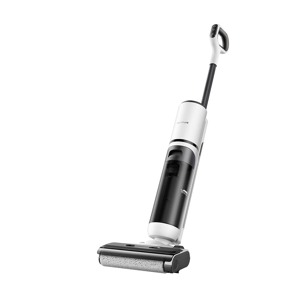 Honiture M7 cordless wet and dry vacuum cleaner with multi-surface cleaning capability, shown in a home setting.