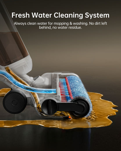 Honiture M7 multi-surface wet dry vacuum cleaner with fresh water cleaning system, shown with attachments and water tank.