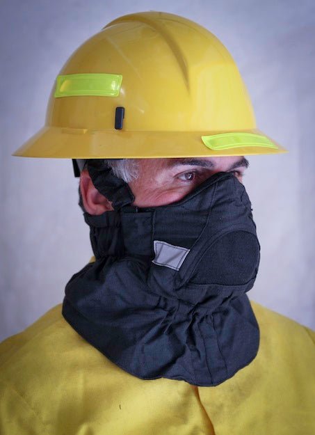 Hot Shield® HS-2 Wildland Firefighter Face Mask with adjustable straps and breathable material, designed for fire safety protection.