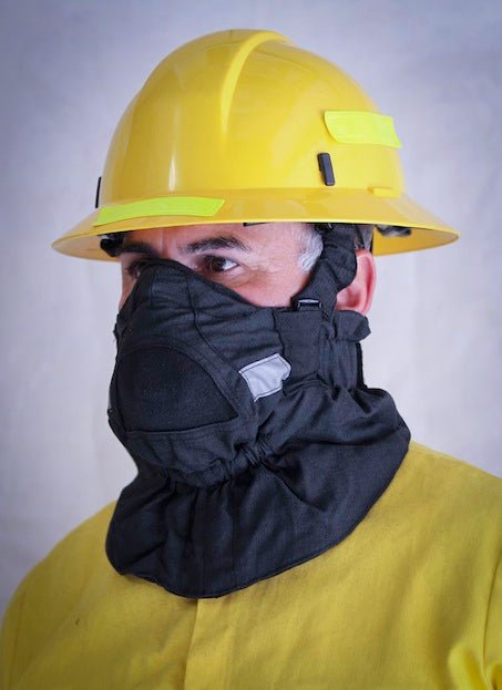 Hot Shield HS-2 Wildland Firefighter Face Mask with adjustable straps and breathable fabric, designed for firefighting protection