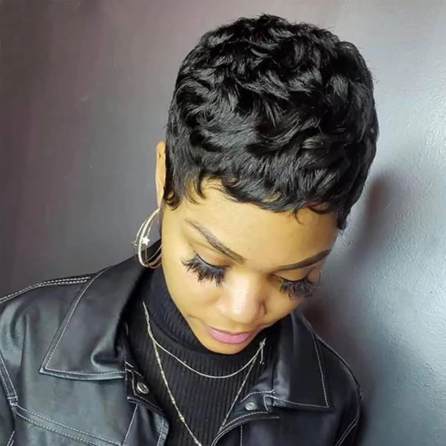 HOTJAR Pixie Cut Wigs For Black Women Short Human Hair Wigs With Bangs Short Layered Pixie Wigs Full Machine Made Wig Natural Black Color (Pixie cut wigs 155 6 Inch) - BACKUPMYFILESNOW