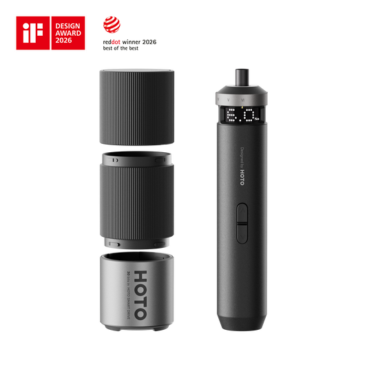 HOTO PixelDrive cordless screwdriver with ergonomic handle and rotating head, ideal for DIY and home repair tasks.