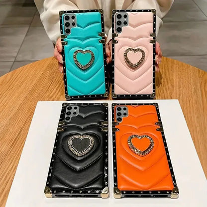 3D Love Heart Ring Holder Leather Case for Galaxy S21-23