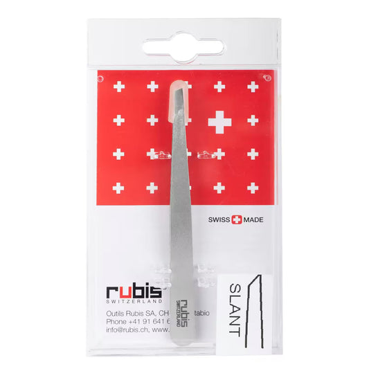 Rubis Switzerland Classic Slant Tip Tweezer for precise personal care, featuring stainless steel construction and ergonomic design.