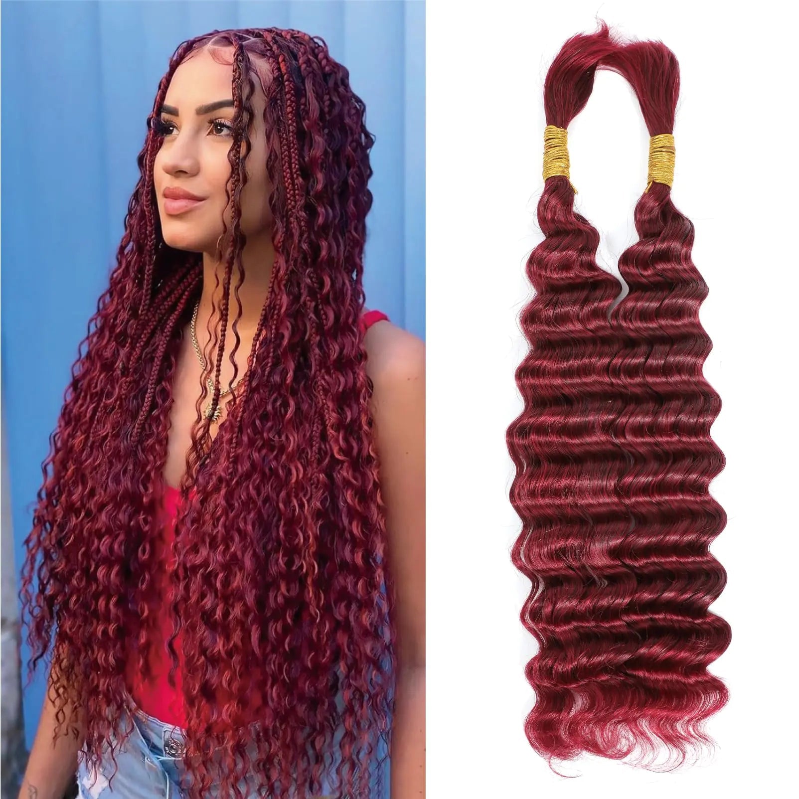 Human Braiding Hair 20 Inch Deep Wave Bulk Human Hair Braiding Hair No Weft 2 Bundle 100g 10A Brazilian Curly Human Hair Extensions for Boho Braids Human Hair for BraidingBurgundy - BACKUPMYFILESNOW