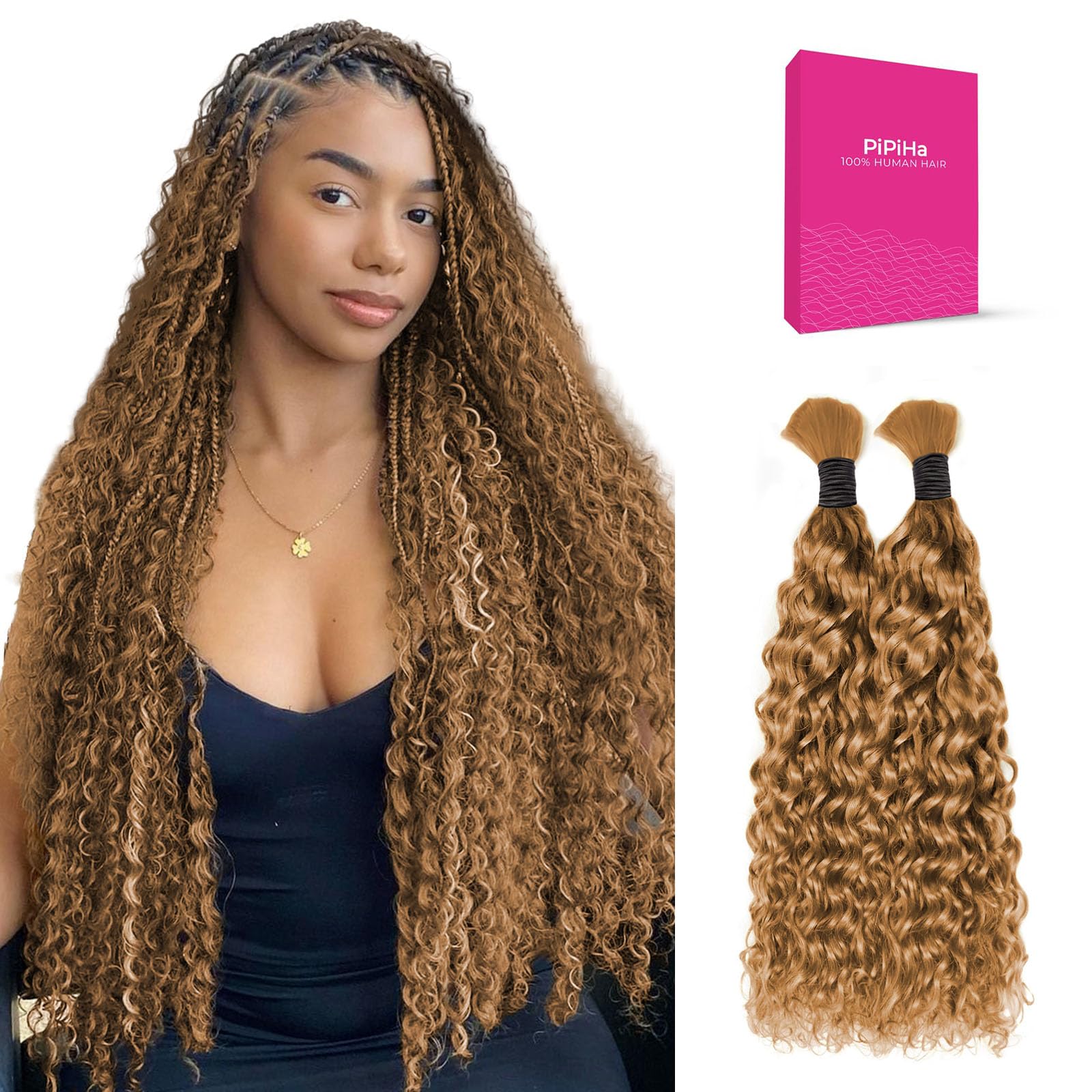 Human Braiding Hair 27 for Boho Braids Human Hair Water Wave 18 Inch 2 Bundles 100g Wet and Wavy Human Hair for Boho Knotless Braids Bulk Boho Human Hair Extensions (27 color 18inch) - BACKUPMYFILESNOW