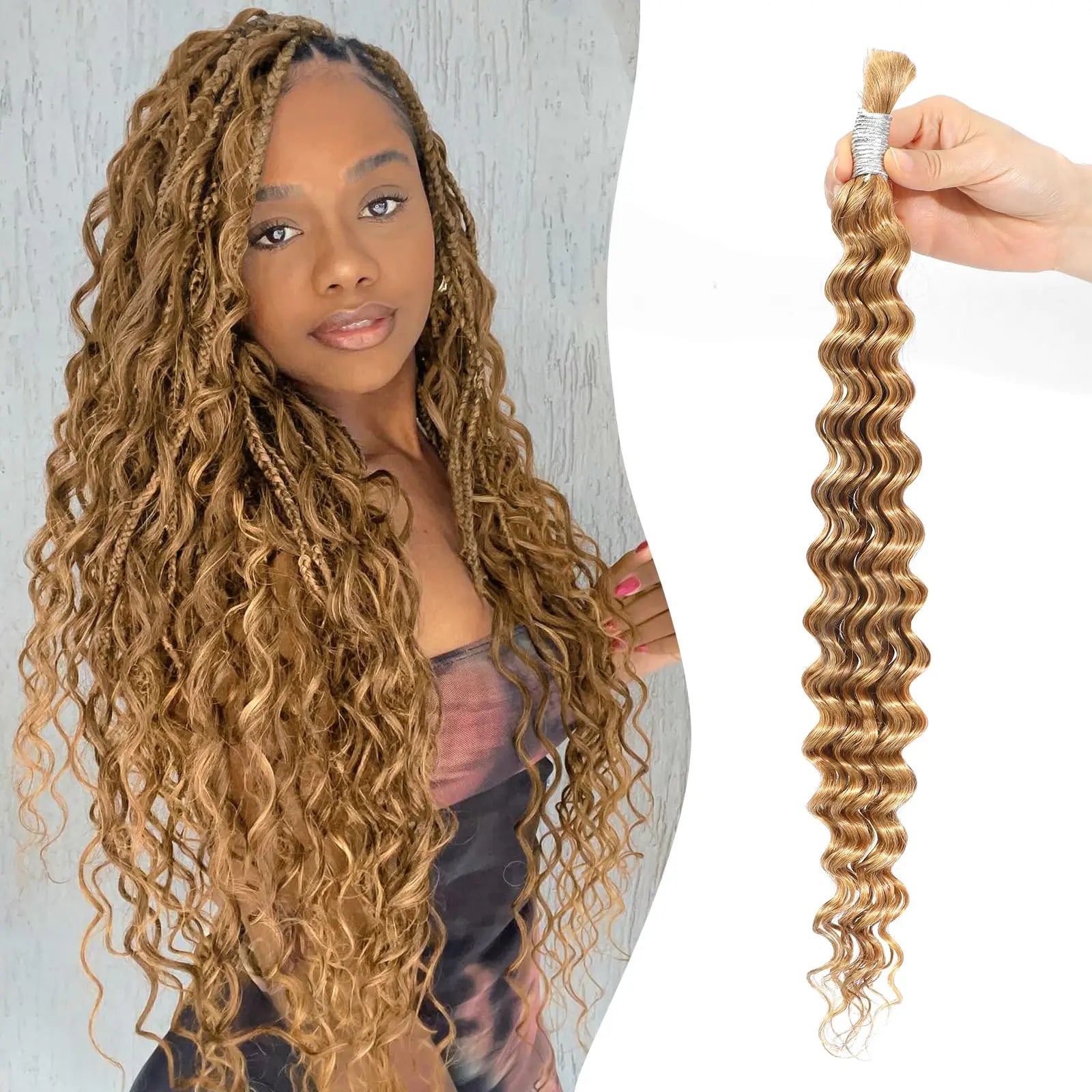 Human Braiding Hair Honey Blonde 27 Human Boho Braiding Hair 26 Inch 50g Deep Wave Human Braiding Hair 100% Unprocessed Wet and Wavy Braiding Hair human hair braiding bundles - BACKUPMYFILESNOW