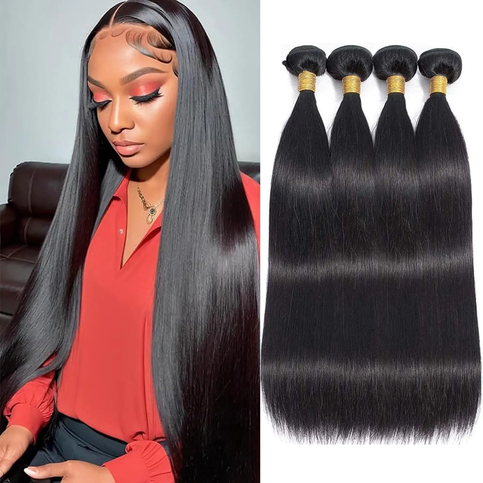 Human Hair Bundles 24 26 28 30Inch Straight Bundles Human Hair 100% Unprocessed Brazilian Virgin Hair 4 Bundles Deals Human Hair Extensions 12A Straight Weave Bundles Human Hair Natural Black - BACKUPMYFILESNOW