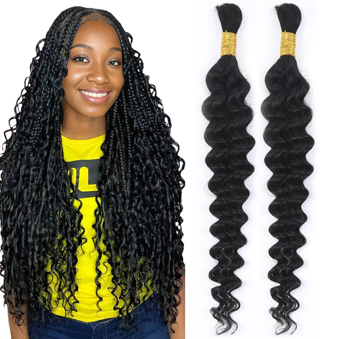 Human Hair for boho Braids 20 Inch 2 Bundles Deep Wave Bulk Human Braiding Hair 10A Brazilian Virgin Human Hair Extensions for Boho Braids Wet and Wavy Human Braiding Hair Black - BACKUPMYFILESNOW