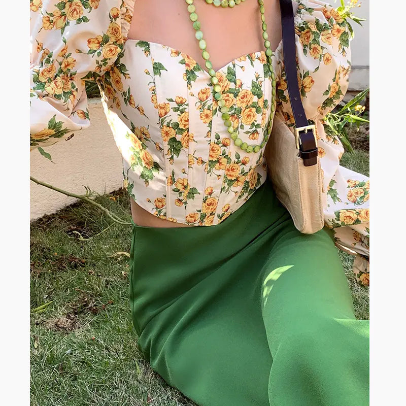 Slim Fit French Puff Sleeve Square Neck Shirt