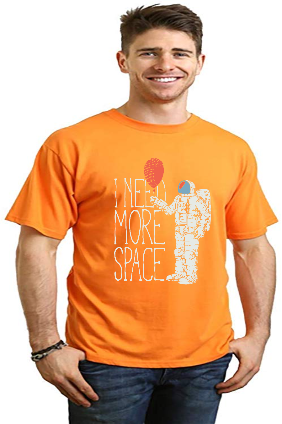 Men's graphic T-shirt by Spun Bamboo featuring a space-themed design, made from bamboo viscose and organic cotton.