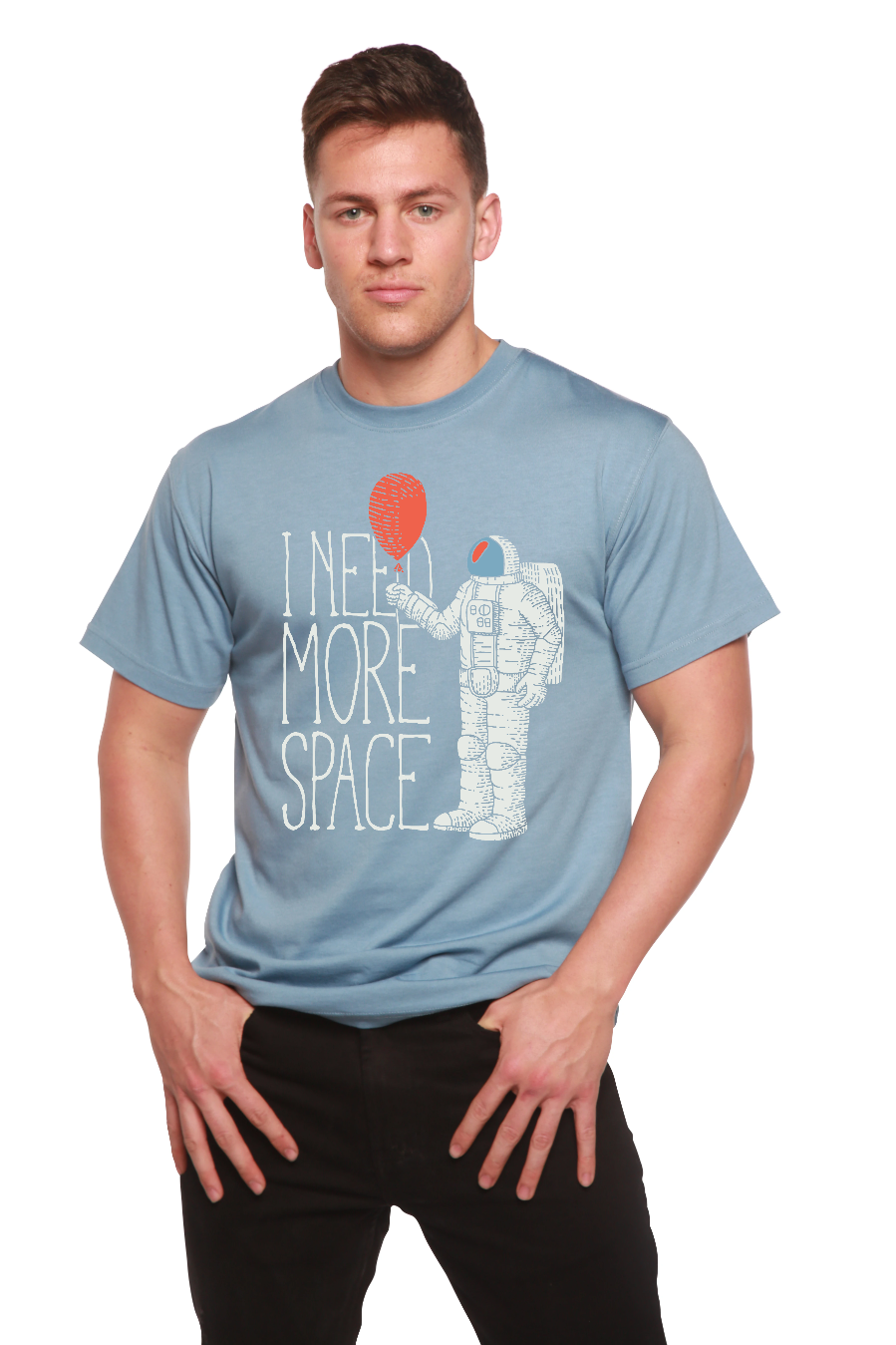 Men's Spun Bamboo graphic T-shirt made of bamboo viscose and organic cotton with space-themed print, short sleeves, casual fit