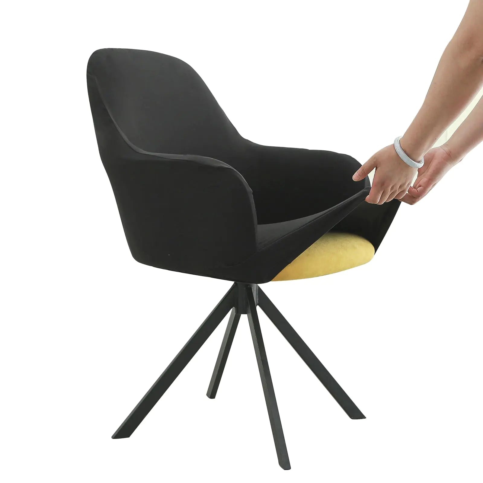 Iauddy Swivel Armchair Accent Dining Chair Cover for Office Stretch Mid-Back Office Desk Chair Sliopcover Leisure Arm Chair Protector with arms for Living Room(2Black)