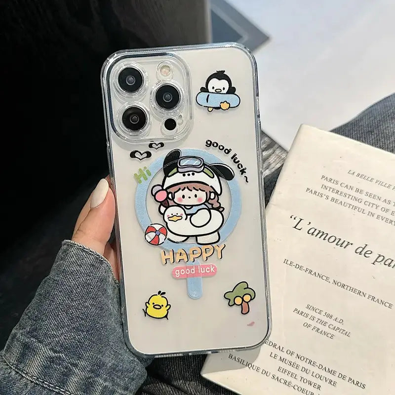 Cute Cartoon Girl Pattern Magnetic Wireless Phone Case