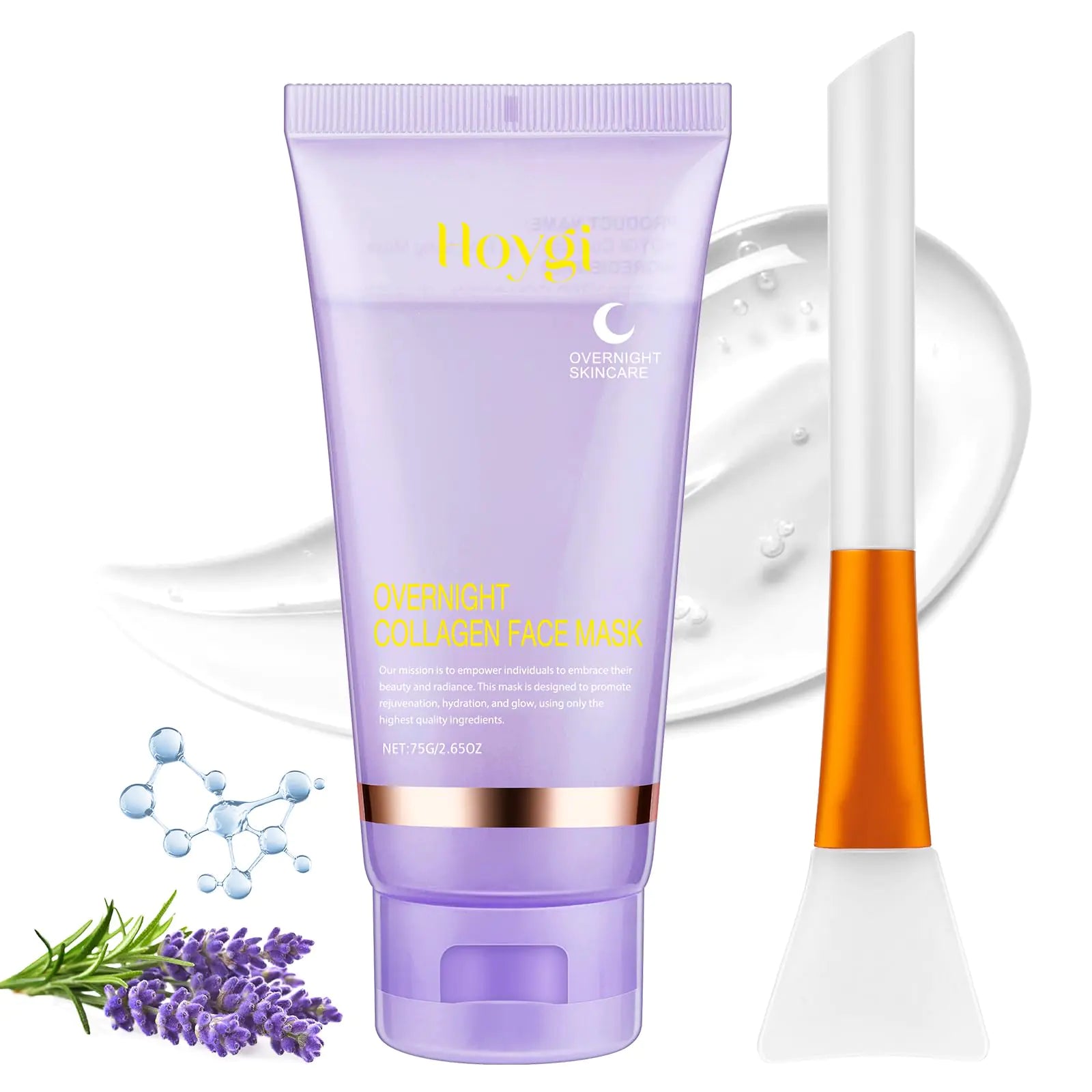 Collagen Night Wrapping Mask with Brush - Hydrolyzed Collagen Overnight Wrapping Peel Off Facial Mask Pack - Tightens & Hydration Collagen Face Mask Skin Care Reduces Sagging & Dullness(2.54 fl.oz)