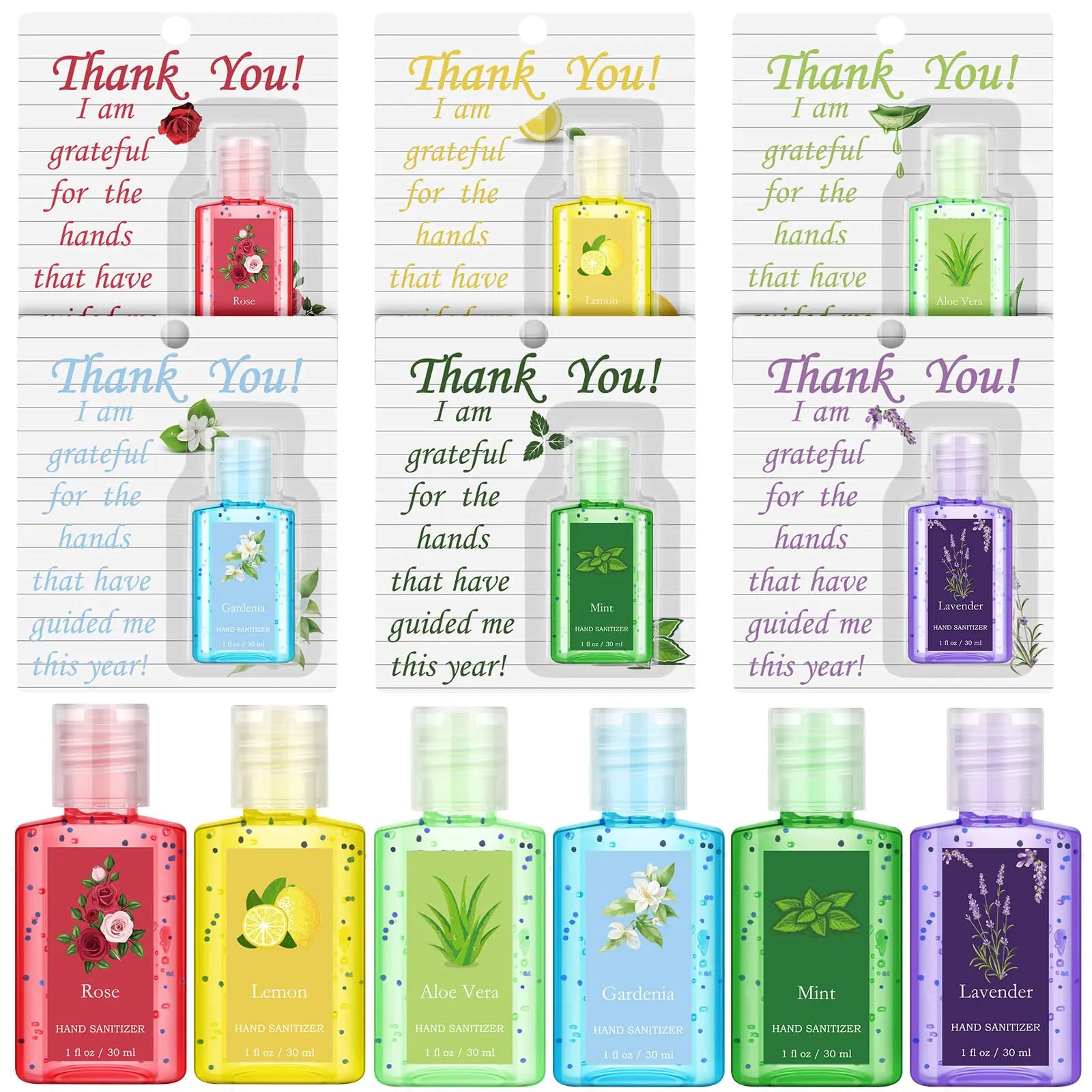 Frienda 24 Pack Valentine Gifts for Teacher Thank You Gifts Mini Hand Sanitizer Bulk Travel Size 1fl oz Hand Sanitizer Hand Gel Employee Appreciation Gifts for Travel Purse Party Favor