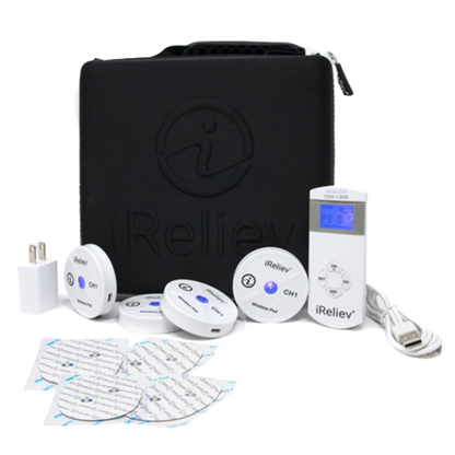 iReliev TENS Unit Therapeutic Wearable System with four pods for pain relief and muscle stimulation.