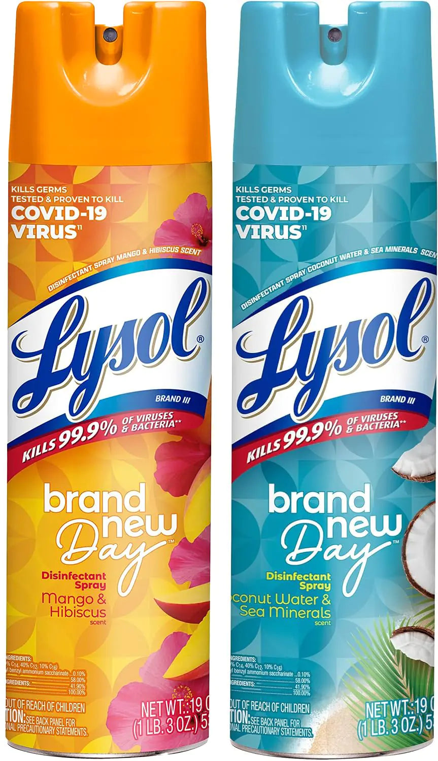 Lysol Disinfectant Spray Multi Scent Bundle - Mango & Hibiscus Coconut & Sea Minerals Scents 19 Ounces (Pack of 2)