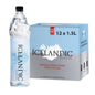 Six 1L bottles of Icelandic Glacial Natural Spring Alkaline Water with clear labels and blue caps, arranged in a pack.