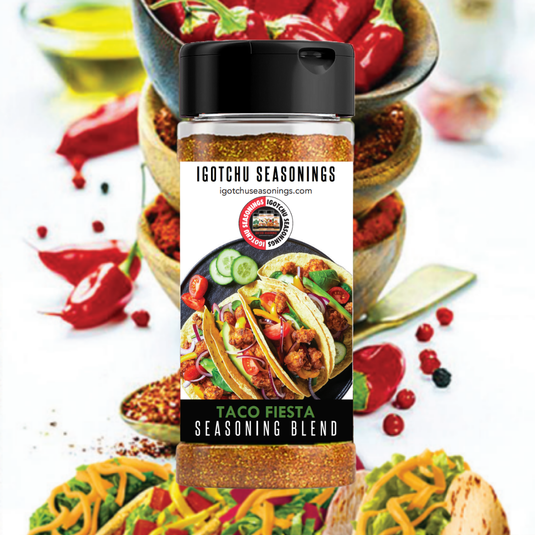 Igotchu Taco Seasoning in a 5.5 oz jar, a flavorful blend of spices for authentic taco flavor, from Igotchu Seasonings.