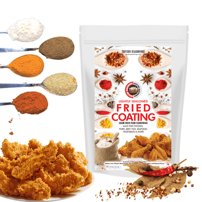 Igotchu Seasonings Fried Chicken & Fish Coating Mix in a jar, ready for adding crispy flavor to seafood and poultry dishes.
