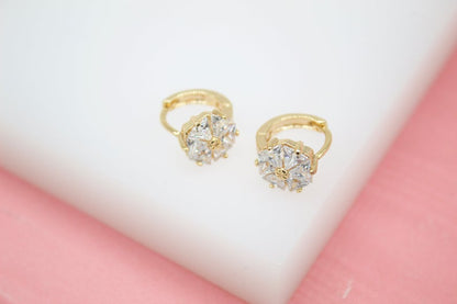MIA Jewelry Flower CZ Gemstone Huggies Earrings featuring floral design and sparkling cubic zirconia for elegant style