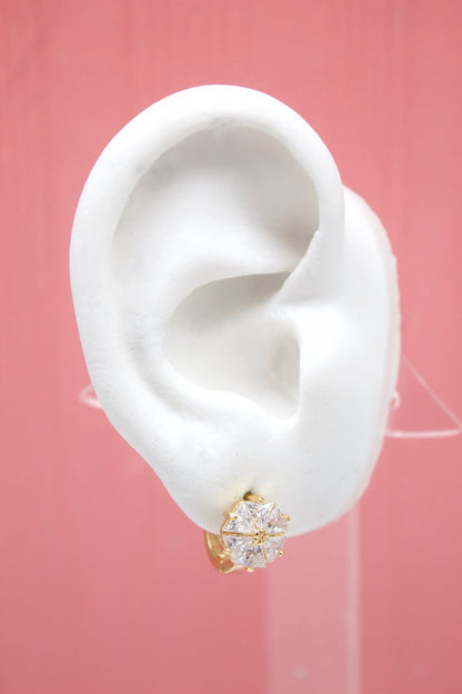 MIA Jewelry Flower CZ Gemstone Huggies Earrings with floral design and sparkling gemstones, silver-tone metal.