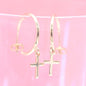 Gold filled cross open hoop earrings by MIA Jewelry featuring dangle drop design and stud backing.