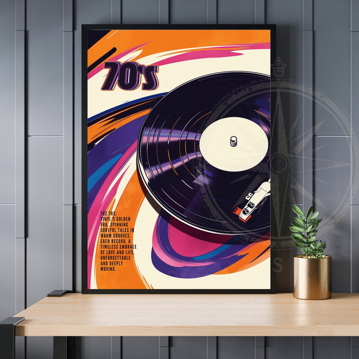 Vintage 1970s vinyl record poster featuring retro design, perfect for 70s music fans and vintage decor enthusiasts.