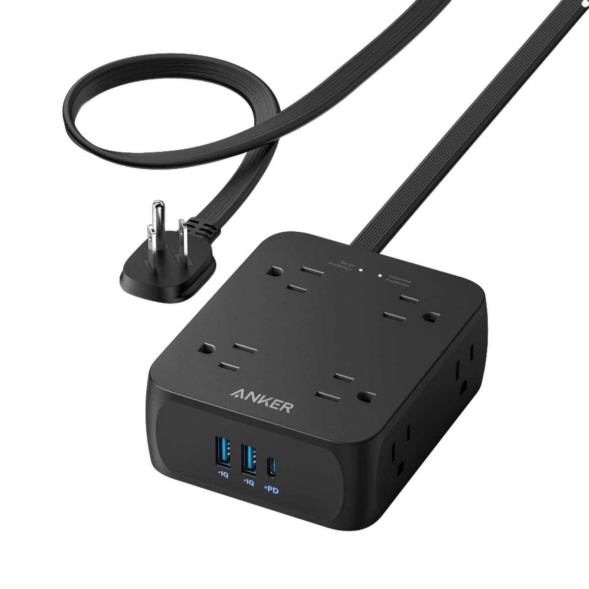Anker 341 USB power strip with multiple USB charging ports and power buttons, designed for efficient device charging.