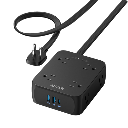 Anker 341 USB power strip with multiple USB charging ports and power buttons, designed for efficient device charging.
