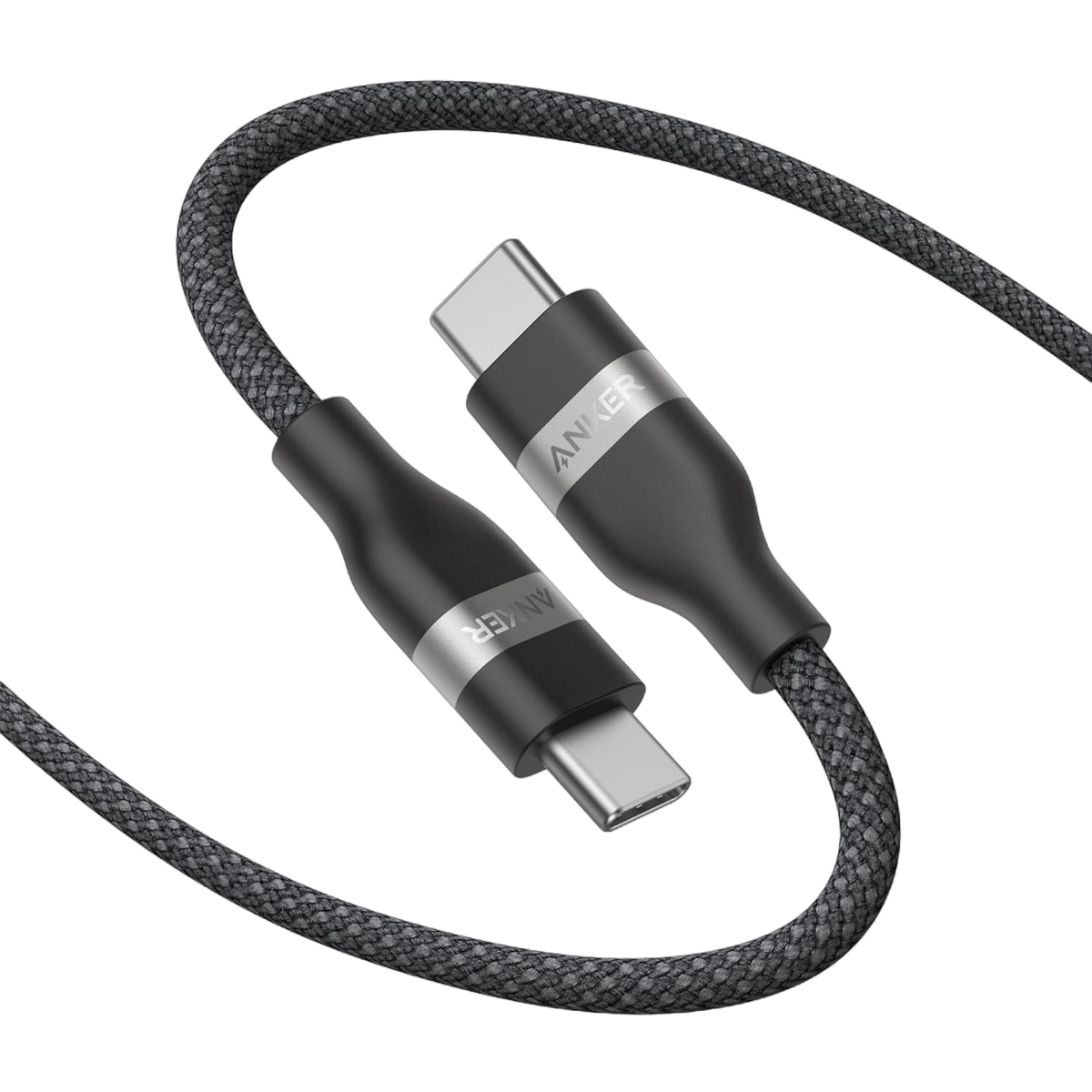 Anker USB-C to USB-C cable with upcycled braided design, available in 3 ft and 6 ft lengths, supporting 240W charging.