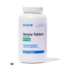 Senna 8.6 mg natural vegetable laxative tablets by Pasteur Pharmacy, showing a bottle of 100 health care supplement tablets.