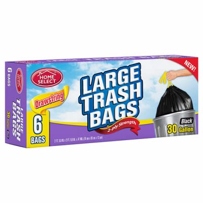 Dollar Home Select® Black 2-Ply Large Drawstring Trash Bag, 30 gal, 24 x 6-Pack