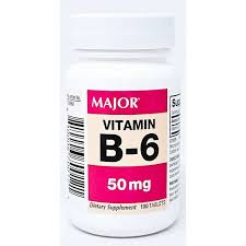 Pasteur Pharmacy Major Vitamin B-6 50mg tablet, dietary supplement for energy and nerve health, shown in close-up.