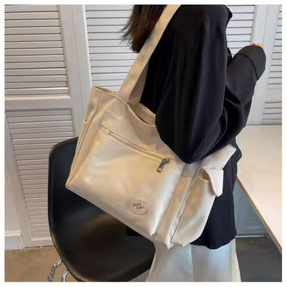Beige women's Oxford tote crossbody shoulder handbag by LPO, stylish and versatile with a spacious design for everyday use.