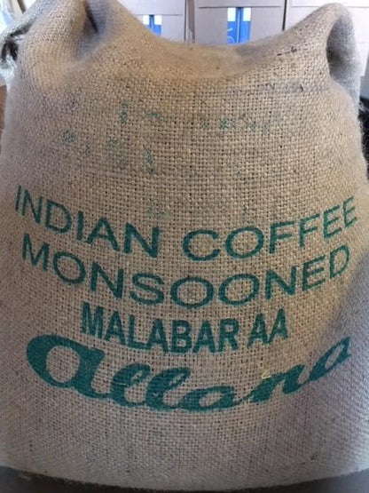 Roasted India Monsooned Malabar coffee beans from Good Brothers Coffee LLC, ideal for drip or espresso brewing.