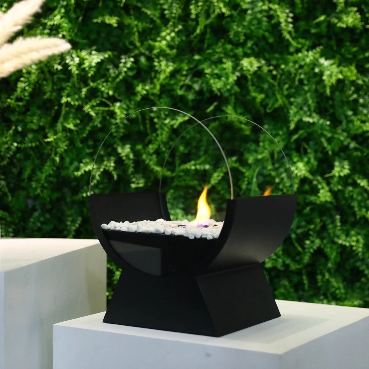 Indoor gel and ethanol tabletop fireplace, 13.5 inches tall, by JHY DESIGN, featuring a sleek design with a glowing fire display.