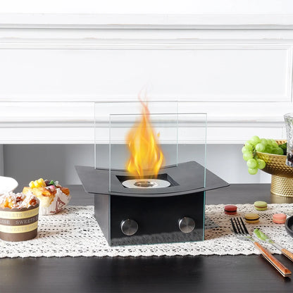 8-inch H portable tabletop fireplace by JHY DESIGN, gel and ethanol tabletop fire pit for indoor use with a sleek modern design.