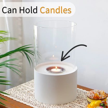 White 11.4-inch round portable tabletop fireplace by JHY DESIGN, featuring gel and ethanol fire features for indoor use.