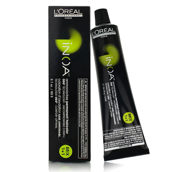 Loreal Professionnel Paris Inoa 1/1N Black no ammonia permanent hair color tube showing the product label.