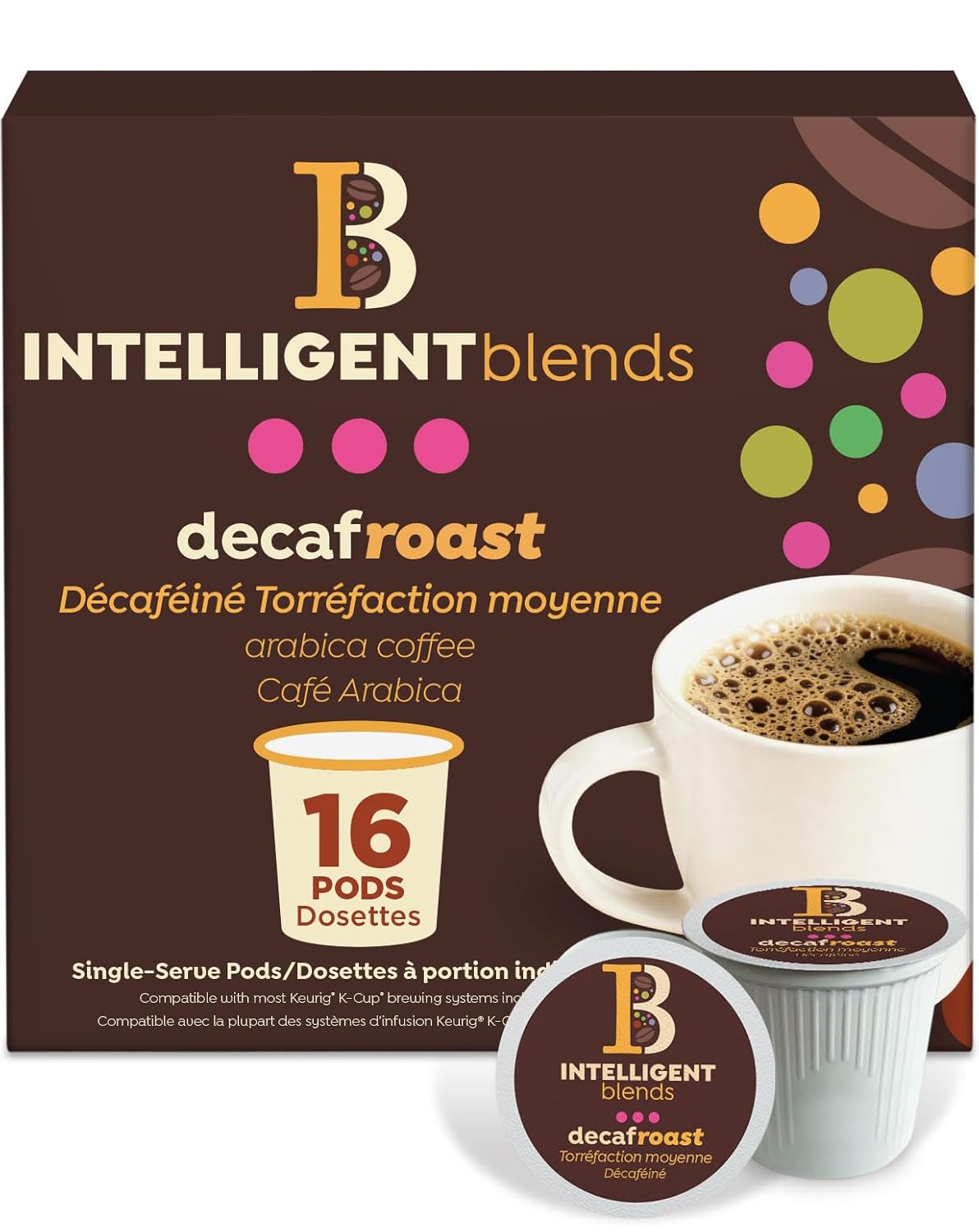 Intelligent Blends Dark Roast Coffee Pods, 100 count, single serve, 100% Arabica, compatible with Keurig K Cups machine